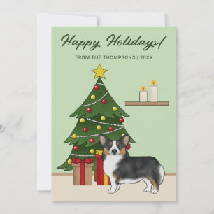Cartão De Festividades Árvore de Natal Black Tricolor Pembroke Welsh Corg