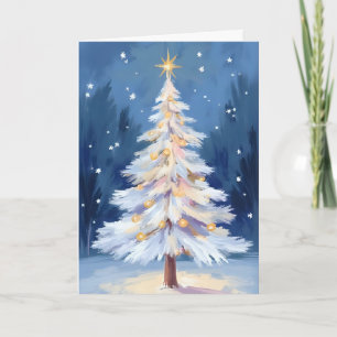Cartão De Festividades Árvore de Natal Branca Inverno Neve