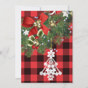 Cartão De Festividades Árvore de Natal Branca Personalizada da Xadrez Buf