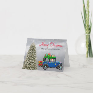 Cartão De Festividades Árvore de Natal Branca Vintage Divertida com Papai
