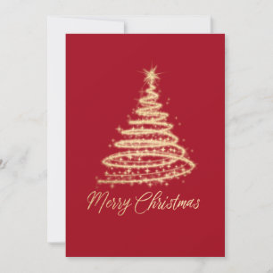 Cartão De Festividades Árvore de Natal Brilho Dourado Vermelho 