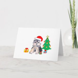 Cartão De Festividades Árvore de Natal, cachorro Yorkshire & presentes