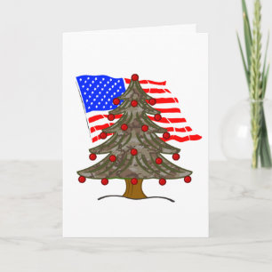 Cartão De Festividades Árvore de Natal Camo com Bandeira Americana