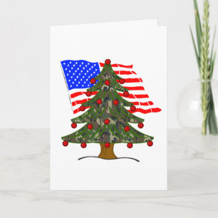 Cartão De Festividades Árvore de Natal Camo com Bandeira Americana