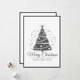 Cartão De Festividades Árvore de Natal Chic Elegante Preto e Branco     