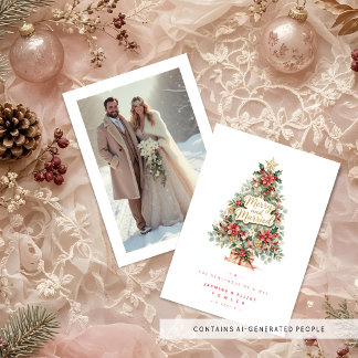 Cartão De Festividades Árvore de Natal Chic Exquisita Foto de Recém-Casad