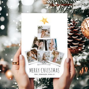 Cartão De Festividades Árvore de Natal Colagem de Fotos Simples Moderna