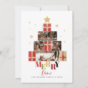 Cartão De Festividades Árvore de Natal Colorida Família Colagem Feliz Nat