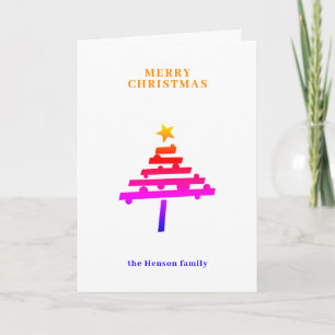 Cartão De Festividades Árvore de Natal Colorida Minimalista Família