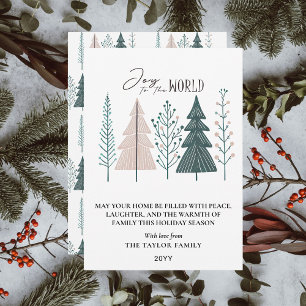 Cartão De Festividades Árvore de Natal com Alegria Botânica Boho Elegante