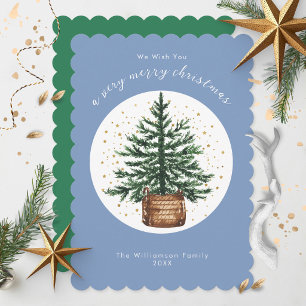 Cartão De Festividades Árvore de Natal com Aquarela Moderna Minimalista S