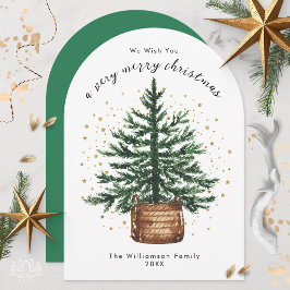 Cartão De Festividades Árvore de Natal com Aquarela Moderna Minimalista S