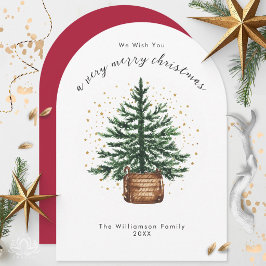 Cartão De Festividades Árvore de Natal com Aquarela Moderna Minimalista S