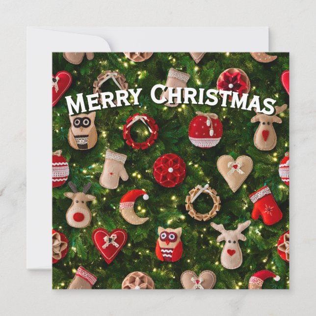 Cartão De Festividades Árvore de Natal com brinquedos de feltro (Frente)