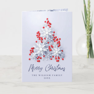 Cartão De Festividades Árvore de Natal com Flocos de Neve Moderna Saudaçã
