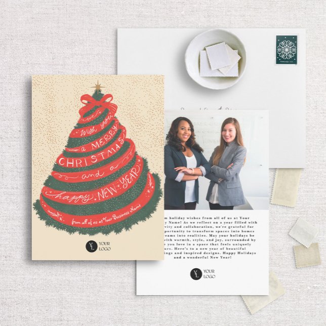 Cartão De Festividades Árvore de Natal com Friso com Letra Mão (Criador carregado)