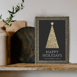 Cartão De Festividades Árvore de Natal com Glitter Dourado Cobre e Carvão