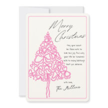 Árvore de Natal com Laço Rosa Desenhado à Mão Feli