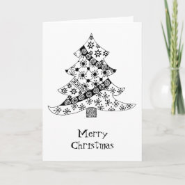 Cartão De Festividades Árvore de Natal com Padrão Preto e Branco