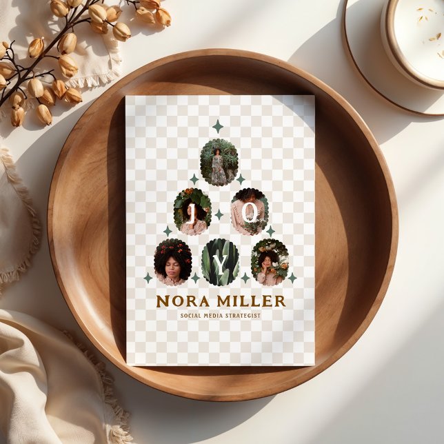 Cartão De Festividades Árvore de Natal Comercial de Fotos Padrão Verifica (Checkered Pattern Photo Business Christmas Tree Holiday Card (Front))