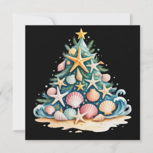 Cartão De Festividades Árvore de Natal Conchas de Moluscos Água do Oceano