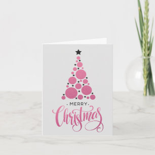 Cartão De Festividades Árvore de Natal Cor-de-Rosa Moderna Festa