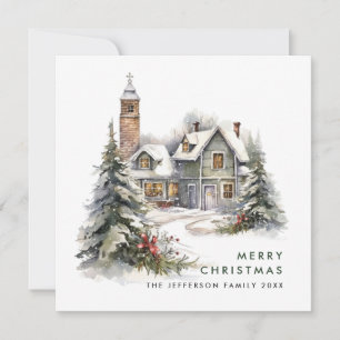 Cartão De Festividades Árvore de Natal da Casa da Vintage Retro