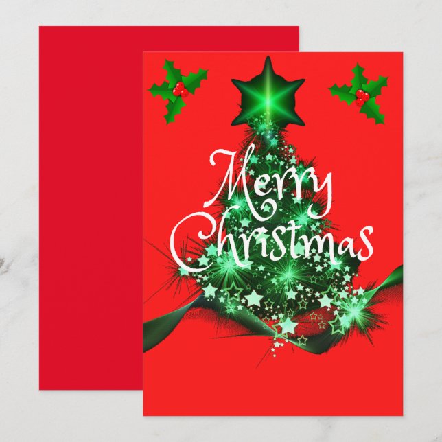 Cartão De Festividades Árvore de Natal da Família nas Férias  (Frente/Verso)