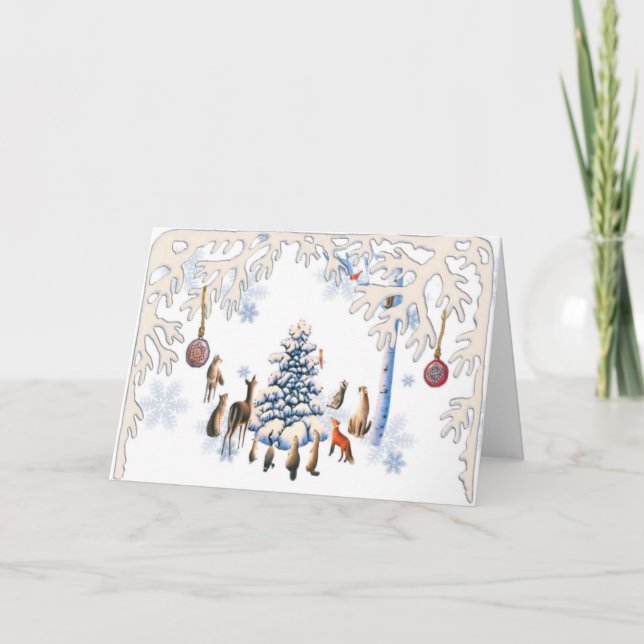 Cartão De Festividades Árvore de Natal de Animais (Frente)