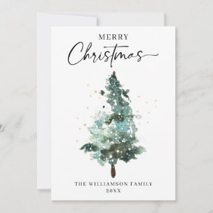 Cartão De Festividades Árvore de Natal de Aquarela com Faíscas Douradas