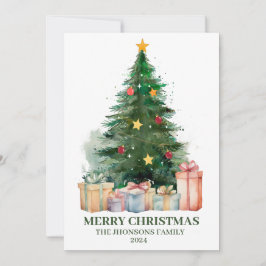Cartão De Festividades Árvore de Natal de Aquarela com presentes