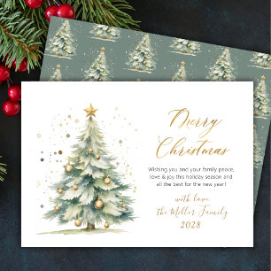 Cartão De Festividades Árvore de Natal de Aquarela Dourada Moderna