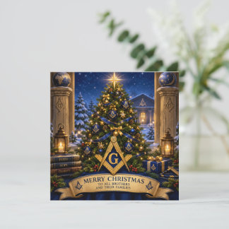 Cartão De Festividades Árvore de Natal de Aquarela Maçônica Maçom