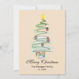 Cartão De Festividades Árvore de Natal de Aquarela Mínima Não-Fotográfica