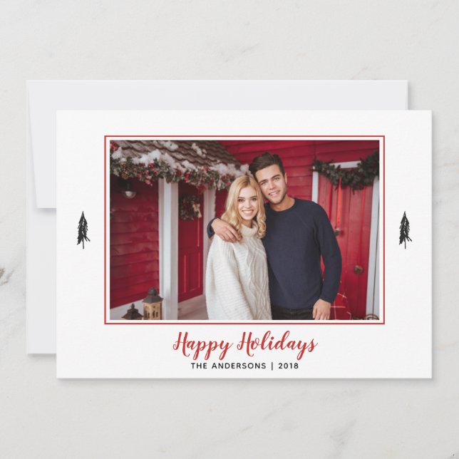 Cartão De Festividades Árvore de Natal de Árvores Verde Pretas e Brancas (Frente)