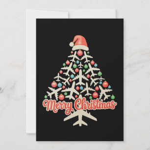 Cartão De Festividades Árvore de Natal de Avião Piloto Natal Férias Famíl