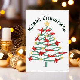 Cartão De Festividades Árvore de Natal de Aviões, Foto Minimalista