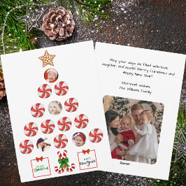 Cartão De Festividades Árvore de Natal de Bala de Hortelã, Foto da Famíli