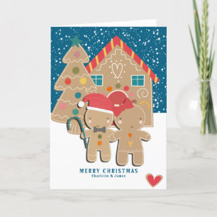 Cartão De Festividades Árvore de Natal de Casal de pão-de-gengibre na n