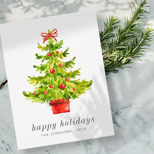 Cartão De Festividades Árvore de Natal de Cor da Água Elegante Simples Mo