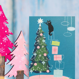 Cartão De Festividades Árvore de Natal de Desordenação de Gato Preto V