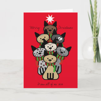 Cartão De Festividades Árvore de Natal de Felinos Festivos