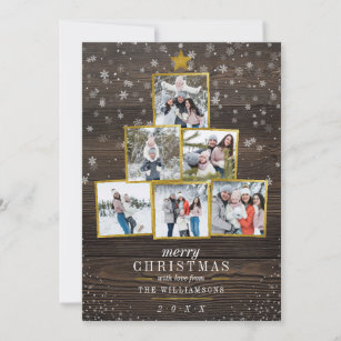 Cartão De Festividades Árvore de Natal de Fotos Empilhadas   Madeira russ