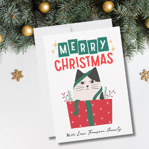 Cartão De Festividades Árvore de Natal de Gato Engraçado 2 Foto Meowy Per