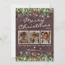 Cartão De Festividades Árvore de Natal de Madeira Vintage 3 Fotos