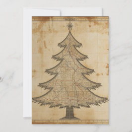 Cartão De Festividades Árvore de Natal de Mapa Antigo 