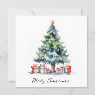 Cartão De Festividades Árvore de Natal de Na moda Rustic Watercolor Elega