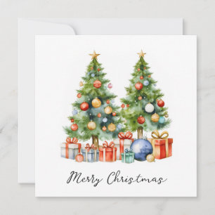 Cartão De Festividades Árvore de Natal de Na moda Rustic Watercolor Elega