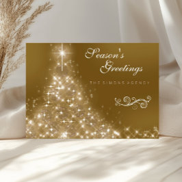 Cartão De Festividades Árvore de Natal de Ouro Elegante Corporativo Empre