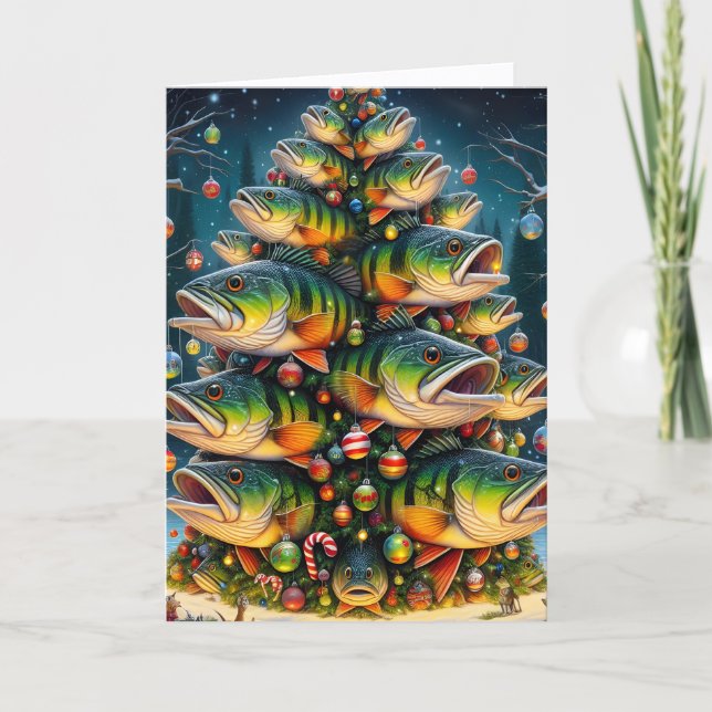Cartão De Festividades Árvore de Natal de Peixe (Frente)